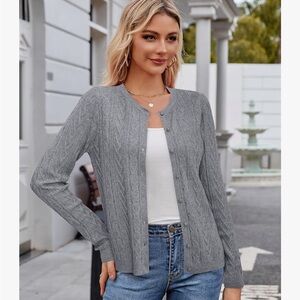 Arach&Cloz Soft Gray Women's Cable Knit Sweater Cardigan